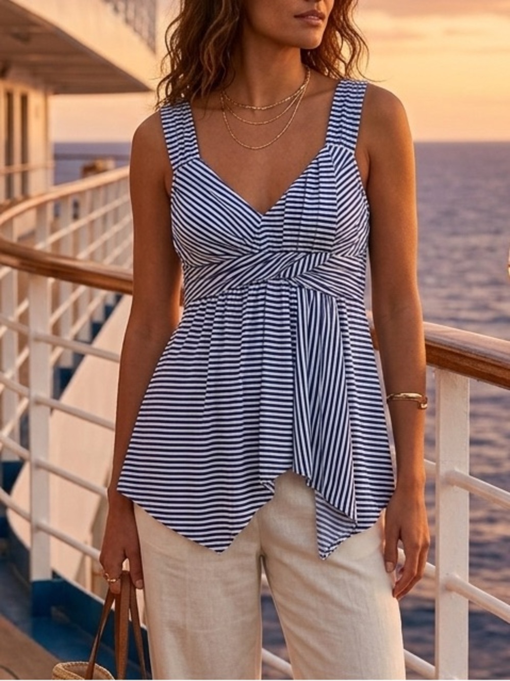 Paper Tee Blue White Striped Grecian Tank – Flowy Summer Top S